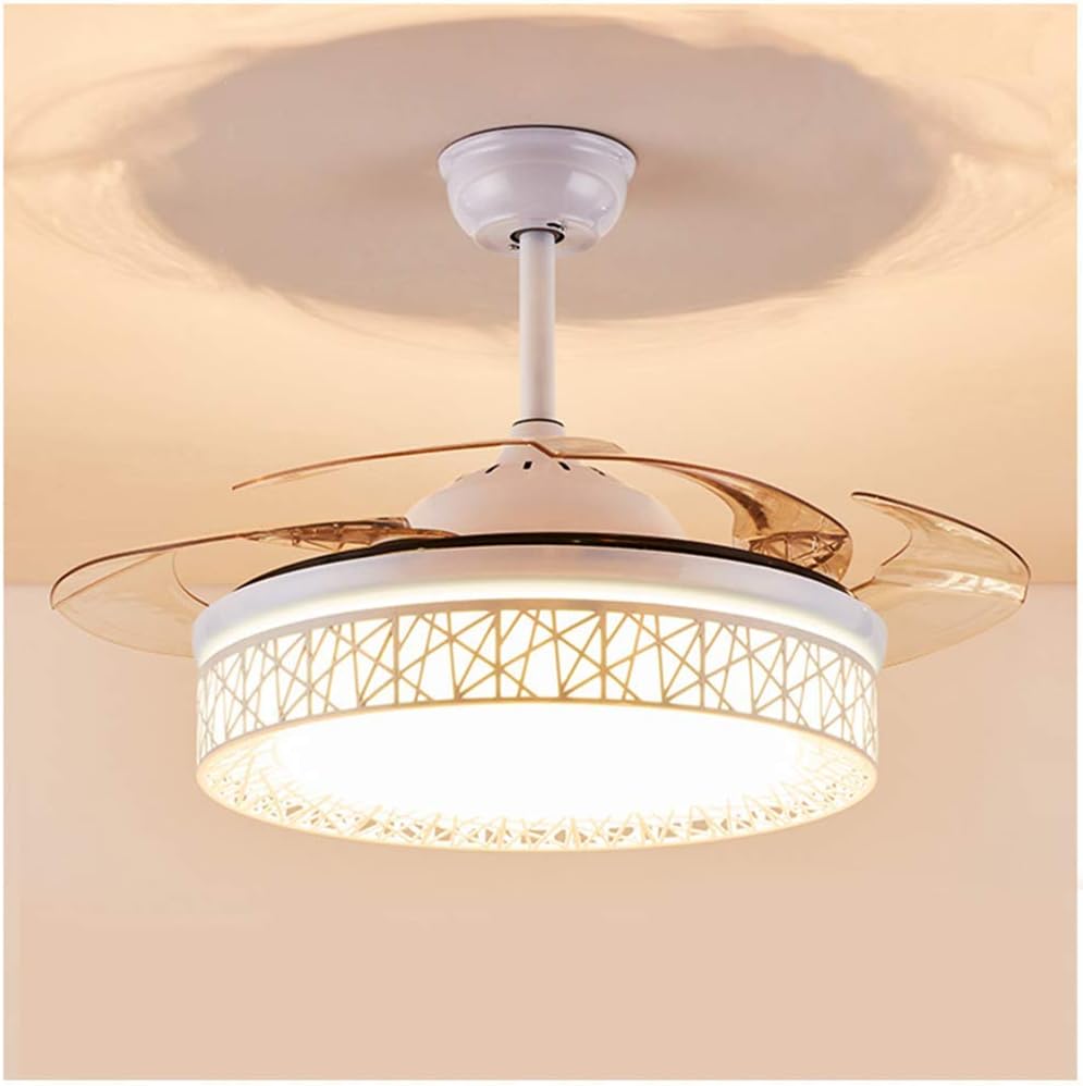 Fandian 42 Inch Modern Ceiling Fans with Light Retractable Blades LED Ceiling Fan 3 Color Change Lighting Chandelier with Remote Control (White)