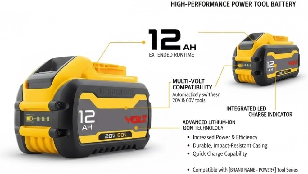 20V/60V DCB609 12.0Ah Replacement Lithium-Ion Battery Compatible with Dewalt DCB606 DCB612 Cordless Cutting Machine Reciprocating Saw Power Tool(4Pcs)