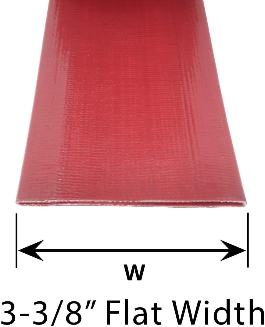 Gloxco 2-1/2' x 100′ Red Heavy Duty Lay Flat PVC Discharge Hose Assembly with Aluminum Cam and Groove C and E Fittings