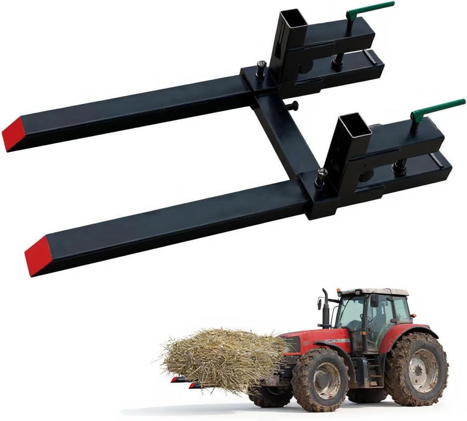 GarveeLife Clamp On Pallet Forks for Tractor Bucket 60 in,Heavy Duty Debris Forks for Tractor Bucket 2000 LBS Quick Attach Loader Pallet Fork with Adjustable Stabilizer Bar,