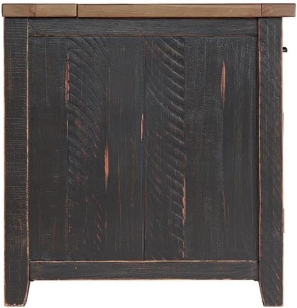 Martin Svensson Home Chairside Table - Antique Black and Honey - Rustic Style - with One Drawer and Cabinet for Storage