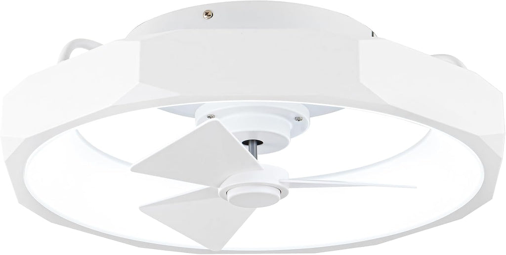 Parrot Uncle Low Profile Ceiling Fans with Lights and Remote, 20 Inch Bladeless Ceiling Fan for Bedroom Flush Mounted, Dimmable Light, Reversible DC Motor, Timer (White)