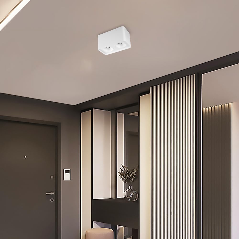 Led Spotlight 2-Way Square Flush Mount Lamp White Directio l Downlight Accent Spotlights Indoor for Kitchen Bedroom Living Room Hallway