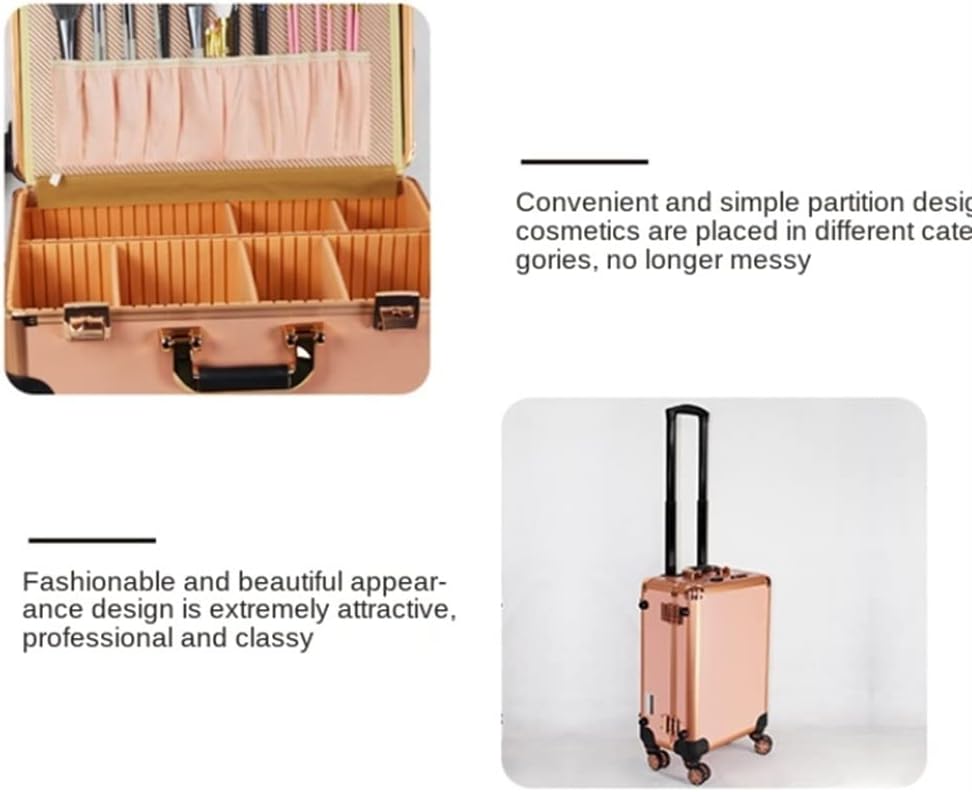 Hairdressing Makeup Case With Lamp And Ladies Barber Suitcase Wheels Trolley Tool Box(D)