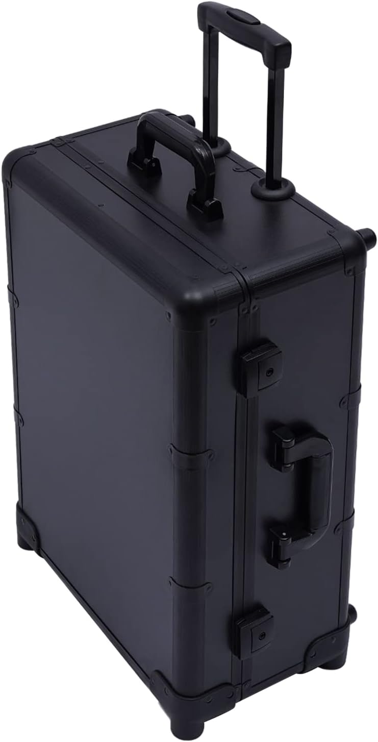 Rolling Makeup Case, Aluminum Trolley Makeup Train Case | LED Lights, Adjustable Legs, Lockable, Professional Cosmetic Organizer, Lighted Vanity Station