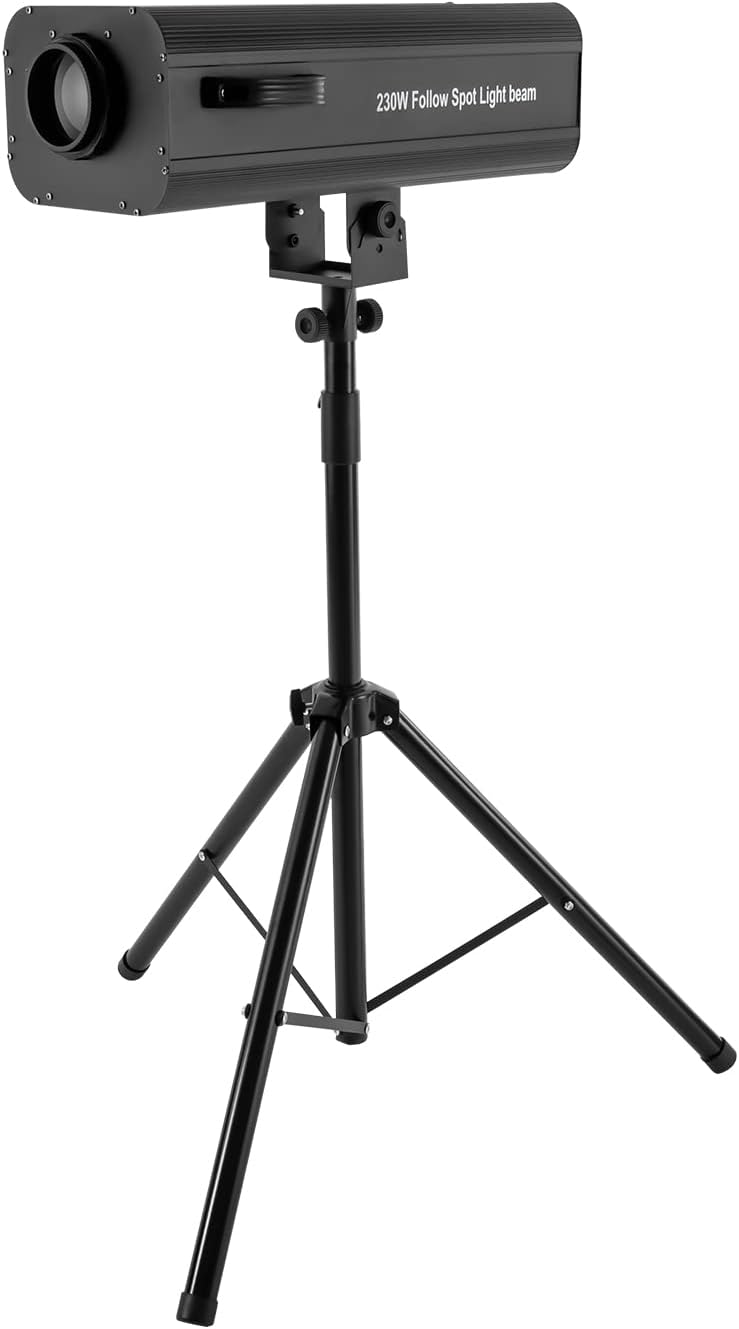 LOYALHEARTDY 230W Beam Light, Modern Stage Spotlight with Stand, LED, 23 Beam Angle, 5600K Color Temp, IP20, 110V, 2.55A, Black, 26.57 x 12.6 x 7.4 inches