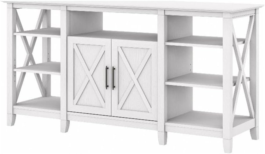 Bush Home Key West Tall TV Stand for 65 Inch TV in Pure White Oak, Farmhouse Entertainment Center with Storage