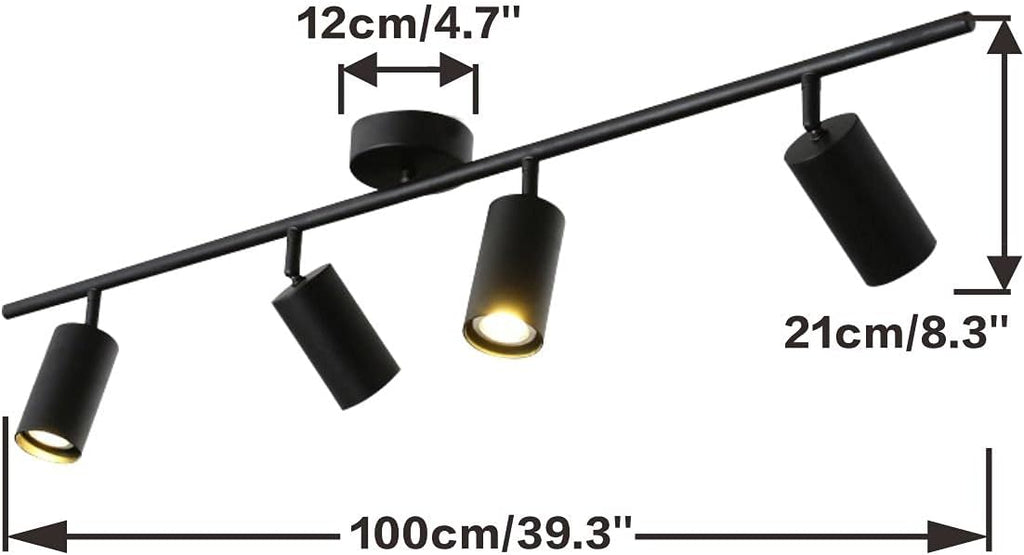 KCO Lighting 4-Light Black Track Lighting Fixtures Ceiling Flexible Mid Century Modern Led Track Light Dimmable Indoor Ceiling Spotlight Kitchen Flush Mount Track Lighting (4-Light)