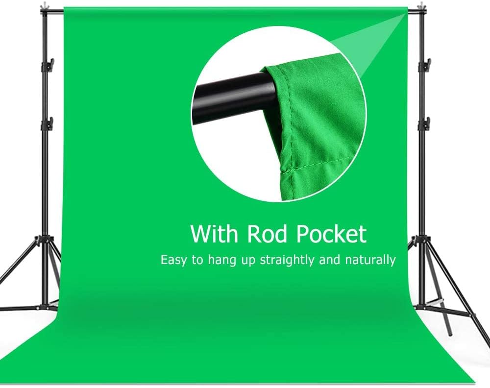 Andoer 6.6 x 10ft Green Screen Stand Kit Washable Polyester-Cotton Fabric Chromakey Photography Backdrop with 3pcs Clamps