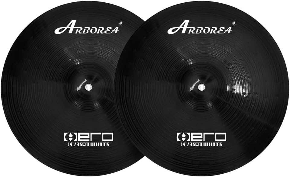 Arborea Cymbal Pack for Drum 7 pcs Black Hero Series Include 14'Hihats 16'Crash 20'Ride Bonus 10' Splash 16'Ozone Stacker 18' China Cymbal Free Cymbal Bag