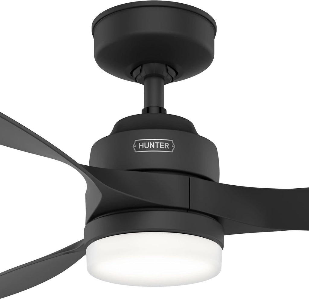 Hunter Fan 52 inch Ceiling Fan with Lights and Remote, Outdoor or Indoor Black Ceiling Fan for Porch, Living Room, Office, Kitchen, Garage (Renewed)