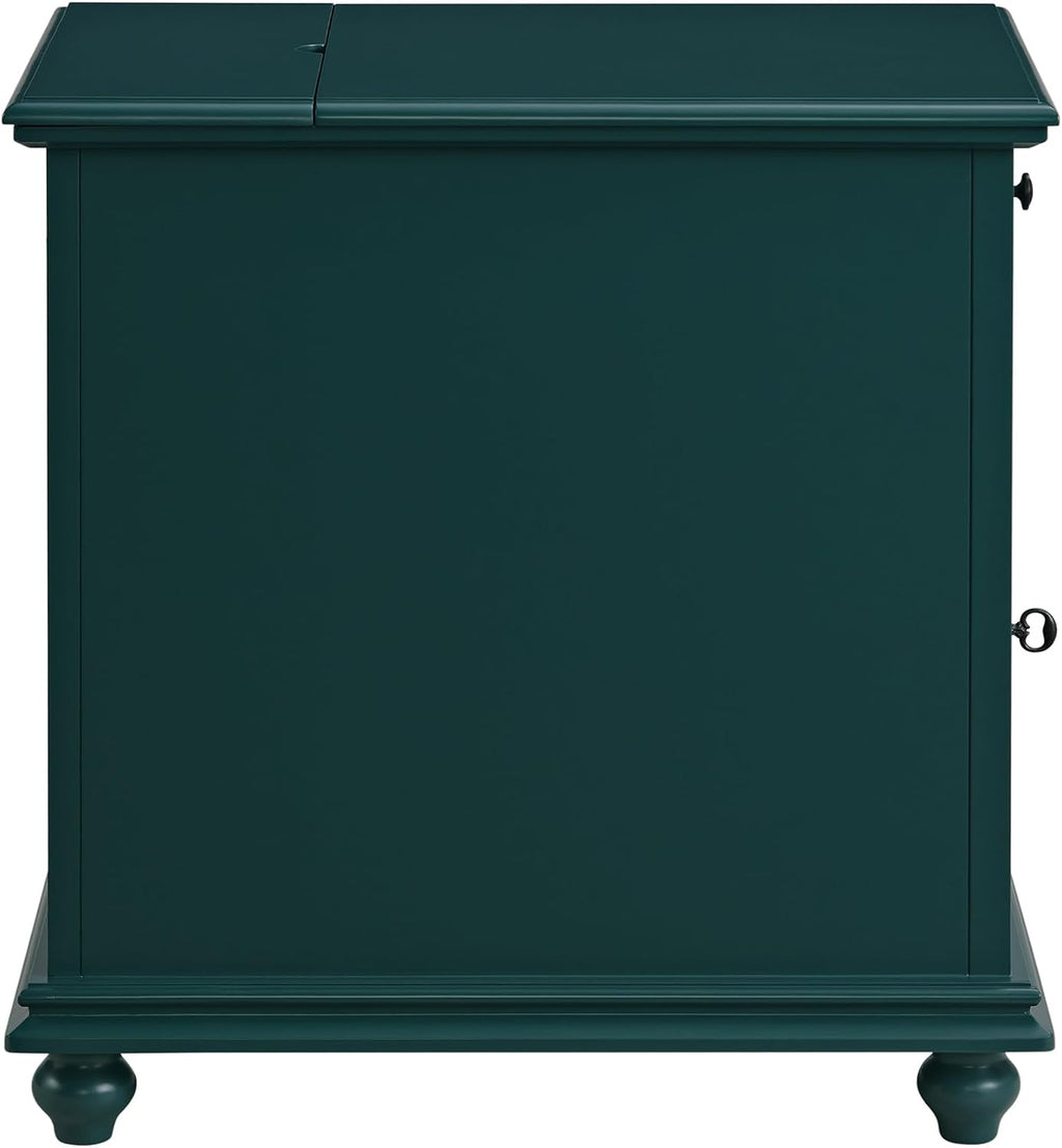 Martin Svensson Home Elegant Chairside End Table with Power — 24″W x 16″D x 25″H, Seamoss Green — Transitional Painted Accent Table with Flip-Top USB Charging, Drawer & Cabinet Storage