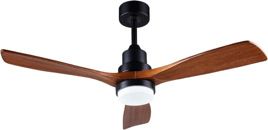 48' Wooden Ceiling Fans with Lighted Remote Control, Indoor Outdoor Wooden Ceiling Fan, Outdoor Modern Ceiling Fan with 3 Fan Blades for Patio, Living Room, Farmhouse, etc (Black + Walnut)