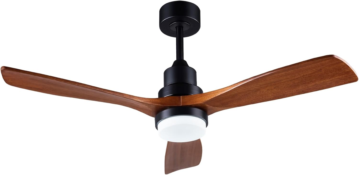 48' Wooden Ceiling Fans with Lighted Remote Control, Indoor Outdoor Wooden Ceiling Fan, Outdoor Modern Ceiling Fan with 3 Fan Blades for Patio, Living Room, Farmhouse, etc (Black + Walnut)