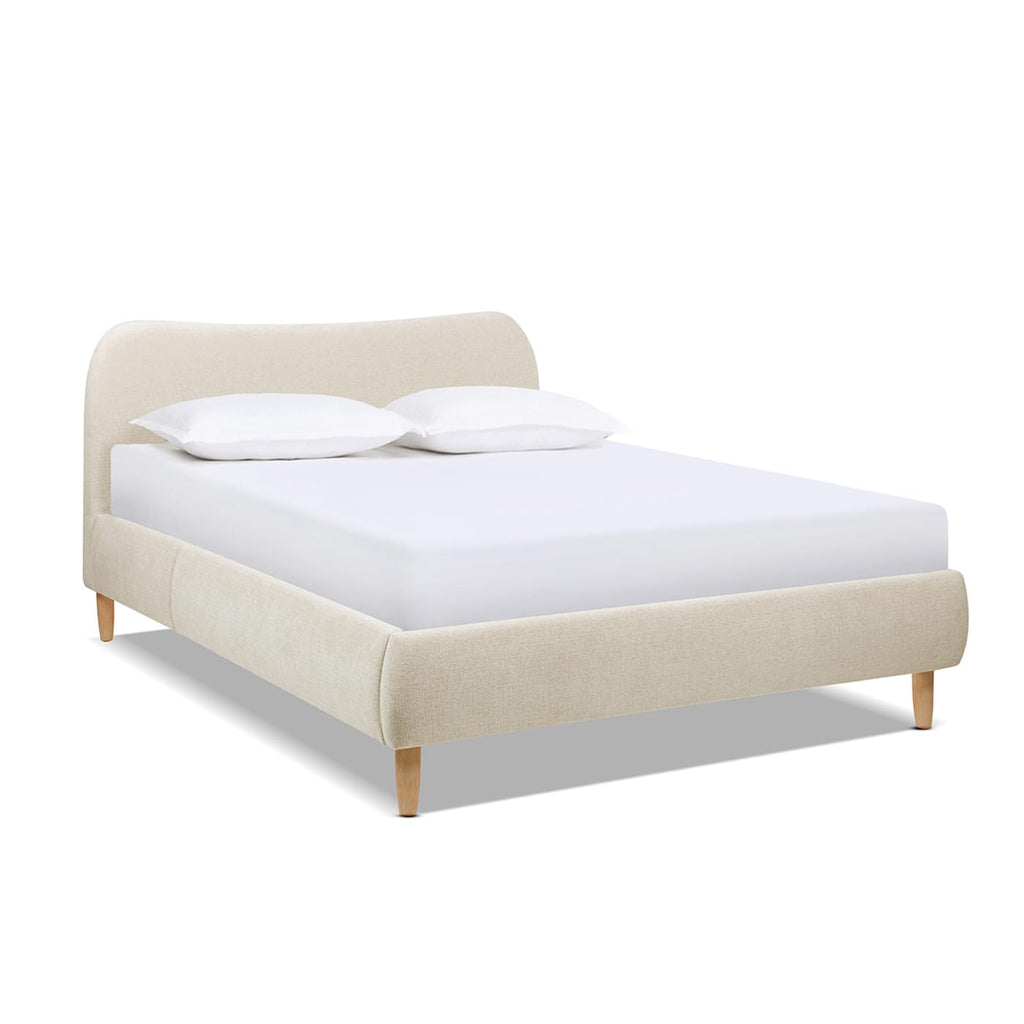 Jennifer Taylor Home Roman Curved Headboard Upholstered Platform Bed, Queen, Oatmeal Light Beige Chenille
