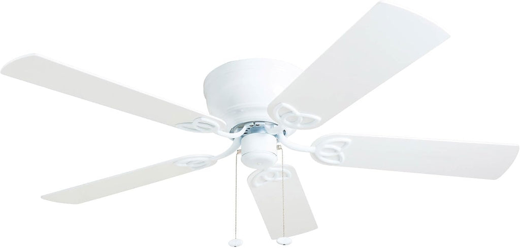 Prominence Home Benton Traditional 52 Inch Ceiling Fan with Light, LED Flush Mount Ceiling Fan, Indoor Fan with 5 Blades, White and Gray Oak Blade Finish Options, White (50852-01)