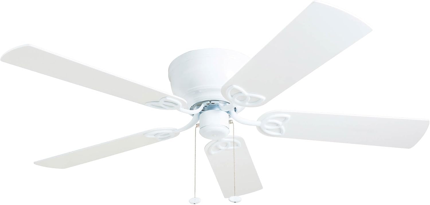 Prominence Home Benton Traditional 52 Inch Ceiling Fan with Light, LED Flush Mount Ceiling Fan, Indoor Fan with 5 Blades, White and Gray Oak Blade Finish Options, White (50852-01)