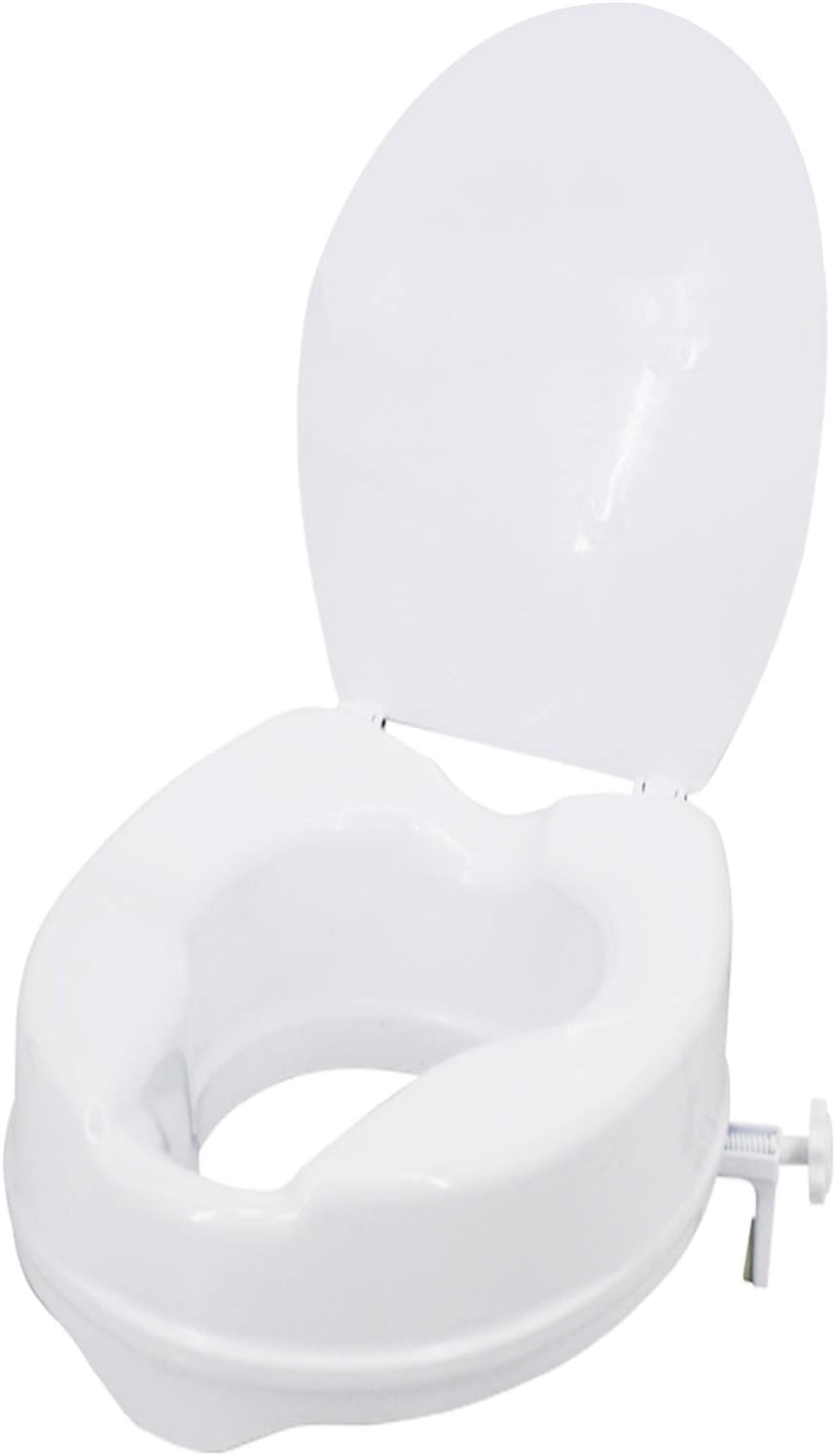 Raised Toilet Seat with Lid 300 Lbs Heavy Duty Elevated Toilet Seat with Tightening Clamps Raised Toilet Seats for Most Elongated Toilets (White, 6 Inches)