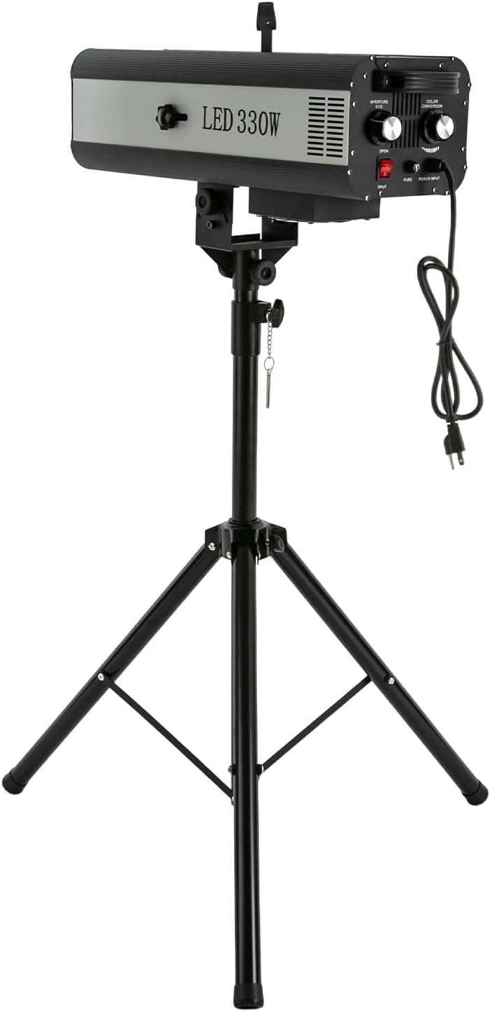 LED Stage Spotlight 330W 110V, DJ LED Lighting Follow Spot with Tripod Bracket Manual Control Follow Spot Light Adjustable Aperture 6 Colors for Party Disco Clubs Stage Effect (330W)