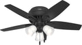 Hunter 42 inch Indoor Ceiling Fan with LED Lights - Black Ceiling Fan with Pull Chain, For Bedroom or Living Room, Low Profile Flush Mount, No Remote, 5 Blades - Newsome 52393, Matte Black
