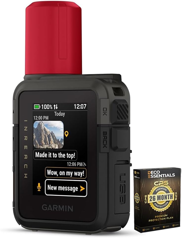 Garmin inReach Mini 3 Plus, Rugged Global Satellite Communicator with Touchscreen Texting, Photo & Voice Messaging, Emergency SOS Messages - Bundle w/Deco Essentials 26-Month CPS Plan