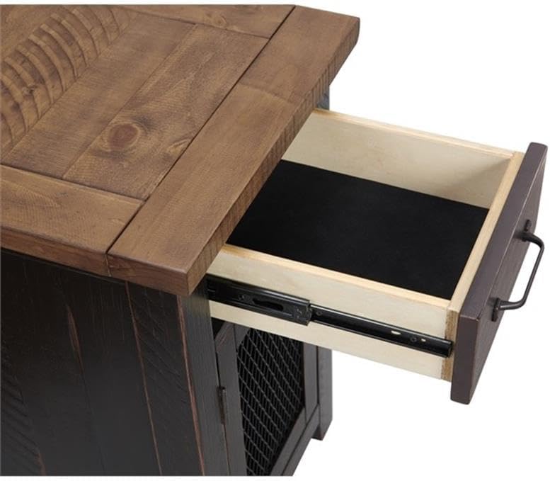 Martin Svensson Home Chairside Table - Antique Black and Honey - Rustic Style - with One Drawer and Cabinet for Storage