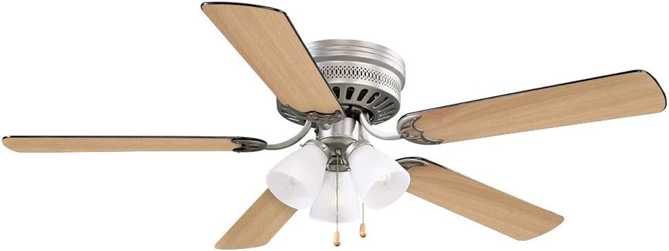 Design House Millbridge 52-Inch Hugger Ceiling Fan with LED Light Kit, 5 Reversible Blades, 3-Speed, Satin Nickel – Design House, 157388-SN