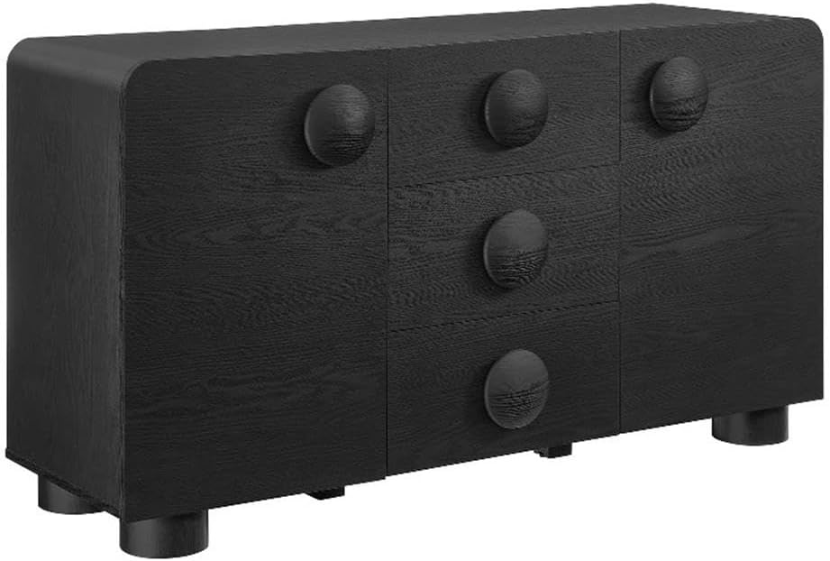 Modway Sonnet Retro Curved Sideboard in Black – 57 Inch Modern Buffet Cabinet with Circle Knobs – Credenza Cabinet with 3 Drawers – TV Stand Media Cabinet for Living Room, Home Office, Lounge Area