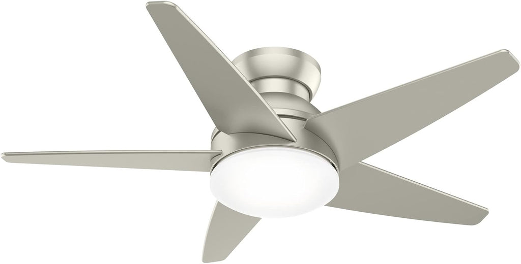 Casablanca 44 inch Indoor Ceiling Fan with LED Light - Low Profile Flush Mount Ceiling Fan for Bedroom, Living Room, or Kitchen, Wall Control, 5 Blades, Includes Bulb - Isotope 51742, Matte Nickel
