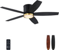 52 Inch Low Profile Ceiling Fan with Light and Remote, Black and Gold Flush Mount Ceiling Fan with Light, Indoor Modern Hugger Fan with Light Fixture and Timer Setting, 3CCT, Bedroom, Dining Room