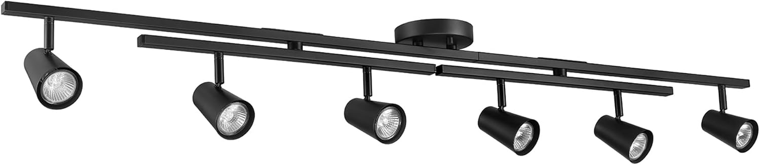 Globe Electric 64000169 51' 6-Light Adjustable Track Lighting, Matte Black, Center Swivel Bars, Pivoting Track Heads, Ceiling Light, Home Improvement