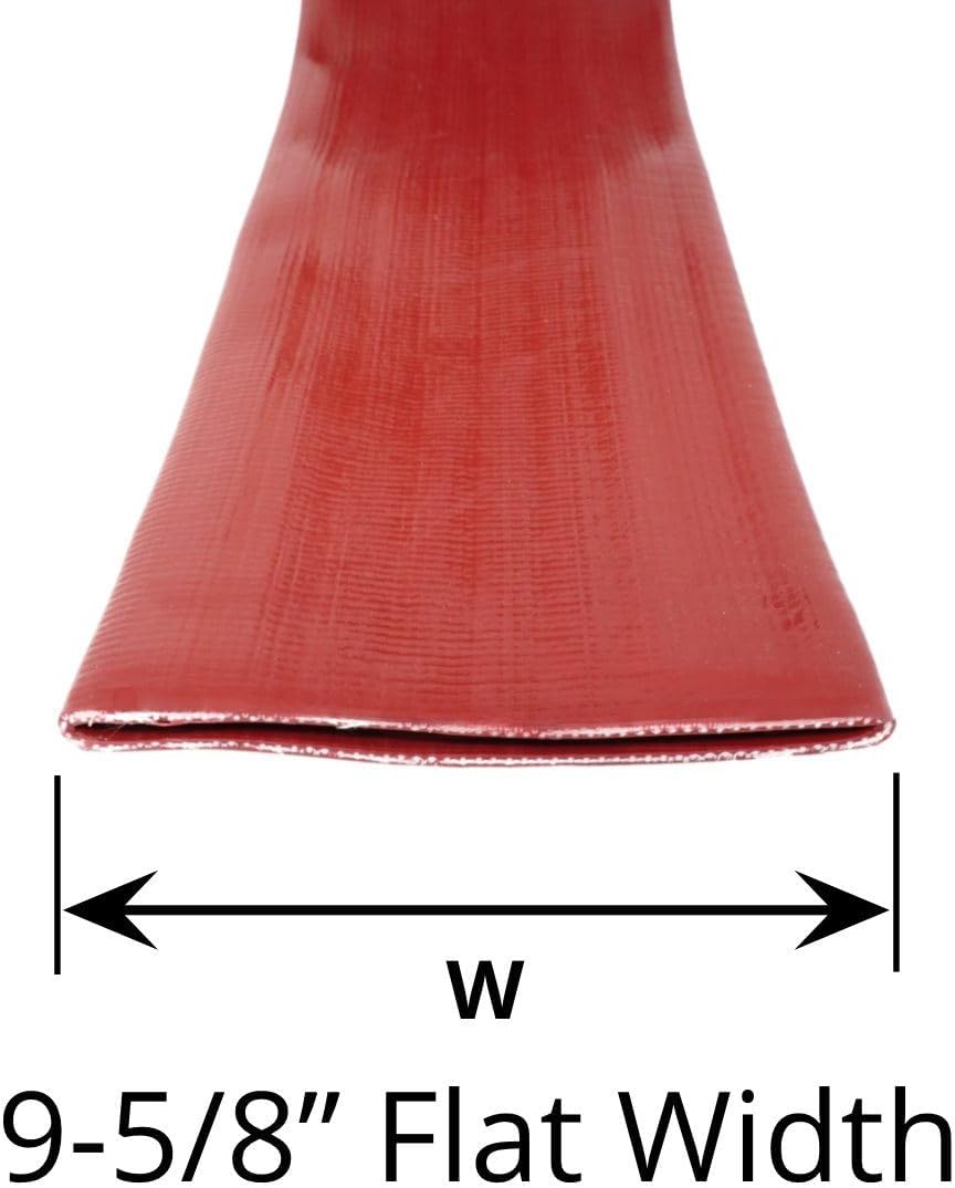 Gloxco 6' x 50′ Red Heavy Duty Lay Flat PVC Discharge Hose Assembly with Aluminum Cam and Groove C and E Fittings
