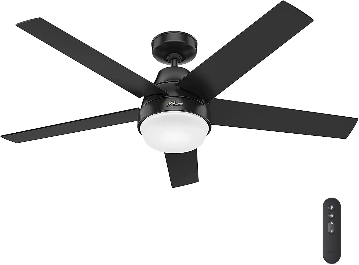 Hunter Fan 52 inch Contemporary Matte Black Indoor Ceiling Fan with Light Kit and Remote Control (Renewed)