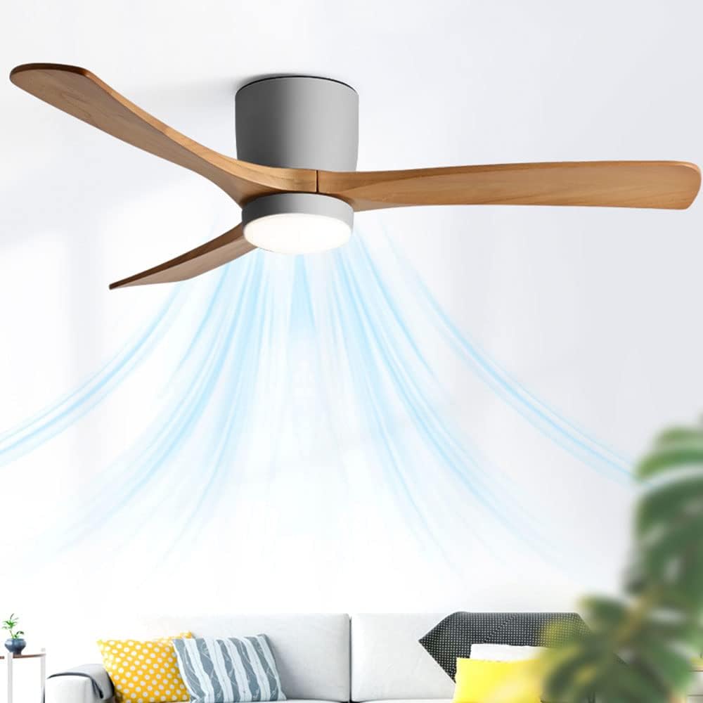 36in Nordic Indoor Ceiling Fan Light 12W LED Dimmable Fan Lights Living Room Dining Room Ceiling Lighs Fan Lighting 6 Gear Wind Speed Ceiling Fan With Light Wooden Fan Blades