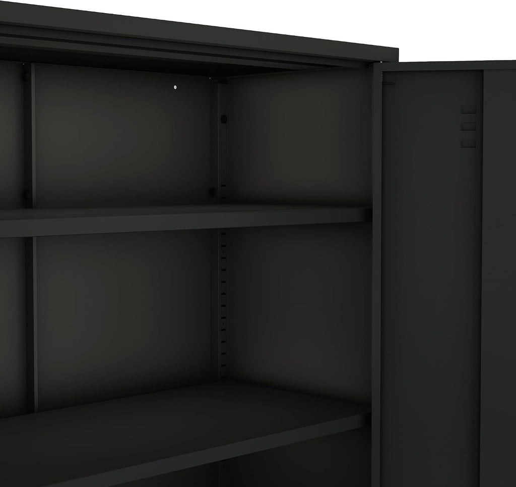 Manhattan Comfort Naomi Modern Metal Accent Cabinet, Minimalist Storage Cabinet with Doors & Adjustable Shelves, Vented Doors, Sturdy Steel Build, Versatile & Multi-Purpose Home Furniture, Black