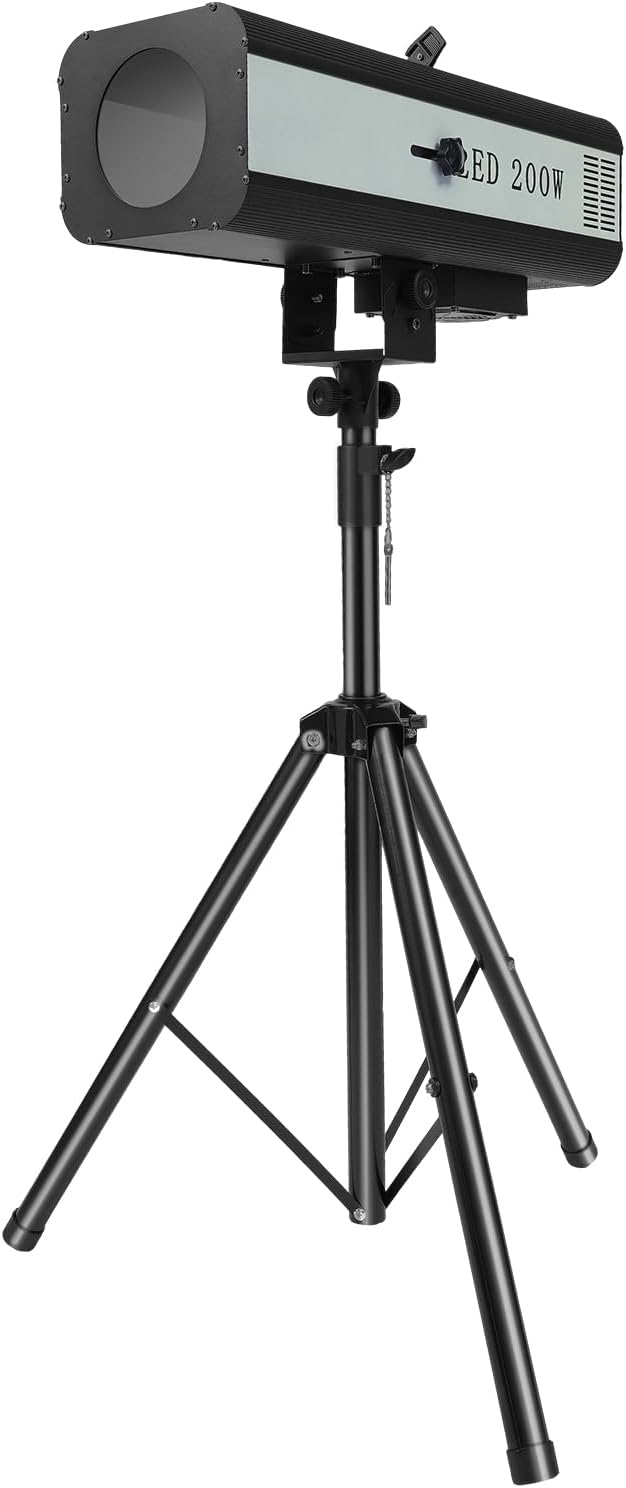 Stage Spotlight, 200W LED Follow Stage Spot Light with Stand 6 Colors Manual Control Professional Focused Lamp 32.8-65.6ft Range for Event Theaters Wedding Disco Party (200W)