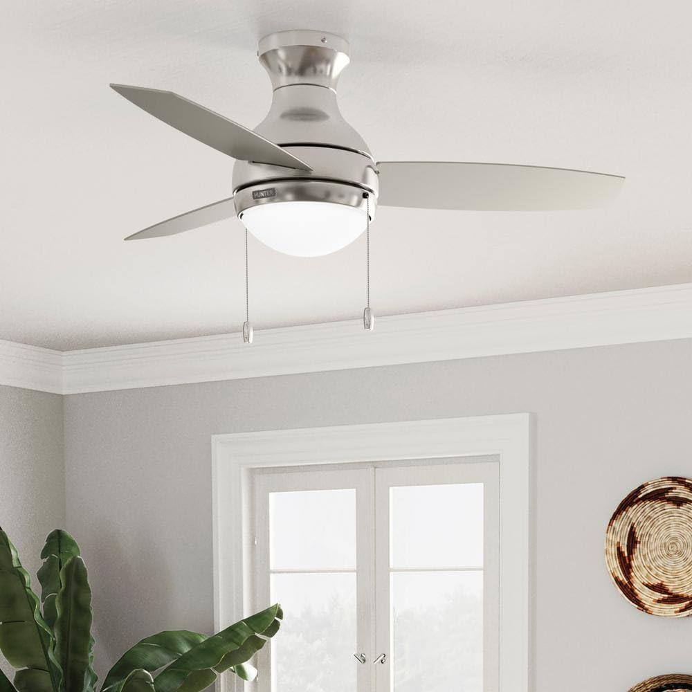 Hunter Fan 44 inch Indoor Ceiling Fan with Light, Brushed Nickel Ceiling Fan with Pull Chain, 3 Blades for Kids Room, Bedroom, Office or Kitchen (Renewed)