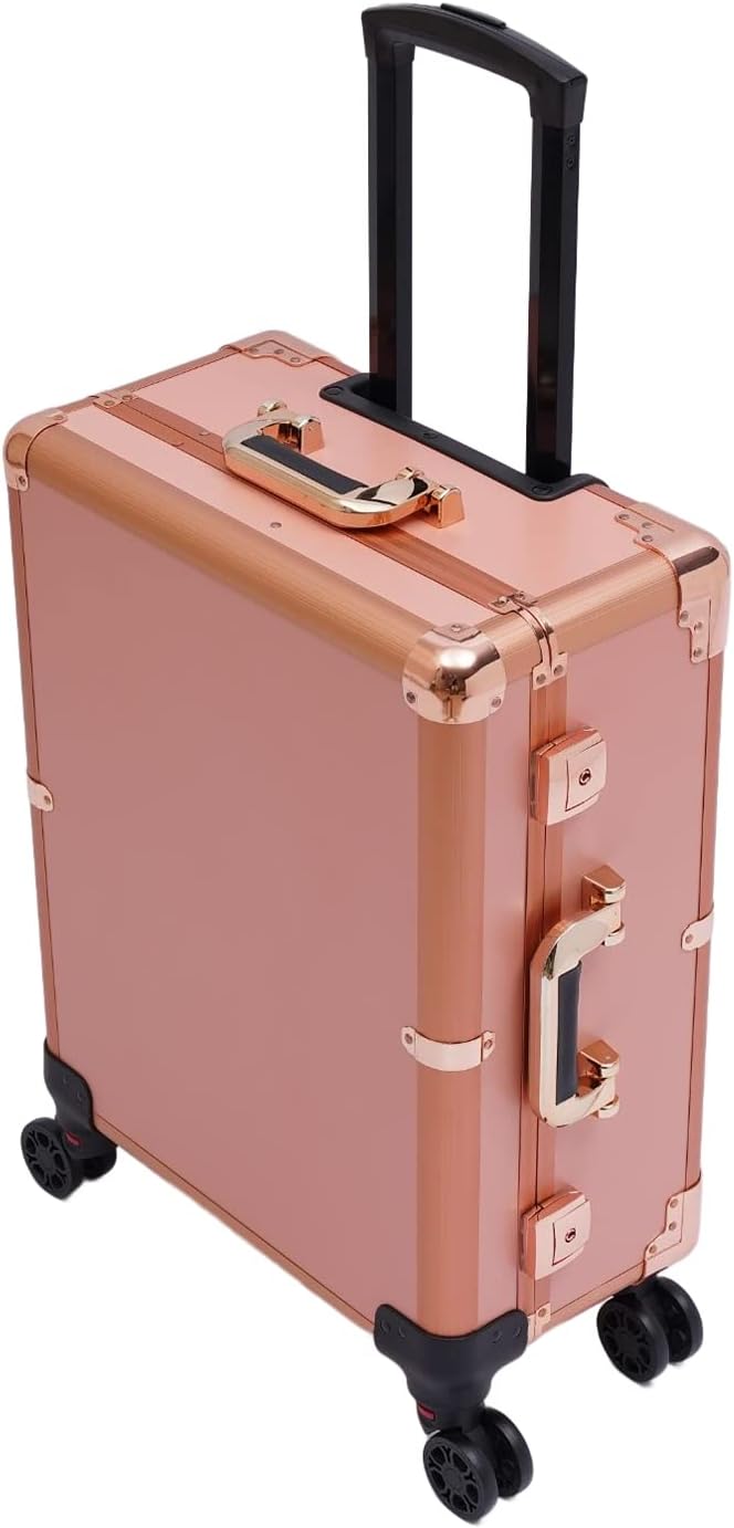3 Tiers Rolling Makeup Train Case, Portable Makeup Vanity Station 12V Chargeable Cosmetic Trolley Lockable Storage Organizer with LED Light & Mirror & Wheels, Adjustable Height for Travel