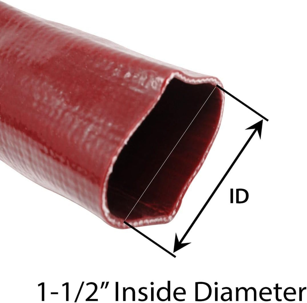 Gloxco 1-1/2' x 100′ Red Heavy Duty Lay Flat PVC Discharge Hose Assembly with Aluminum Cam and Groove C and E Fittings