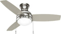 Hunter Fan 44 inch Indoor Ceiling Fan with Light, Brushed Nickel Ceiling Fan with Pull Chain, 3 Blades for Kids Room, Bedroom, Office or Kitchen (Renewed)