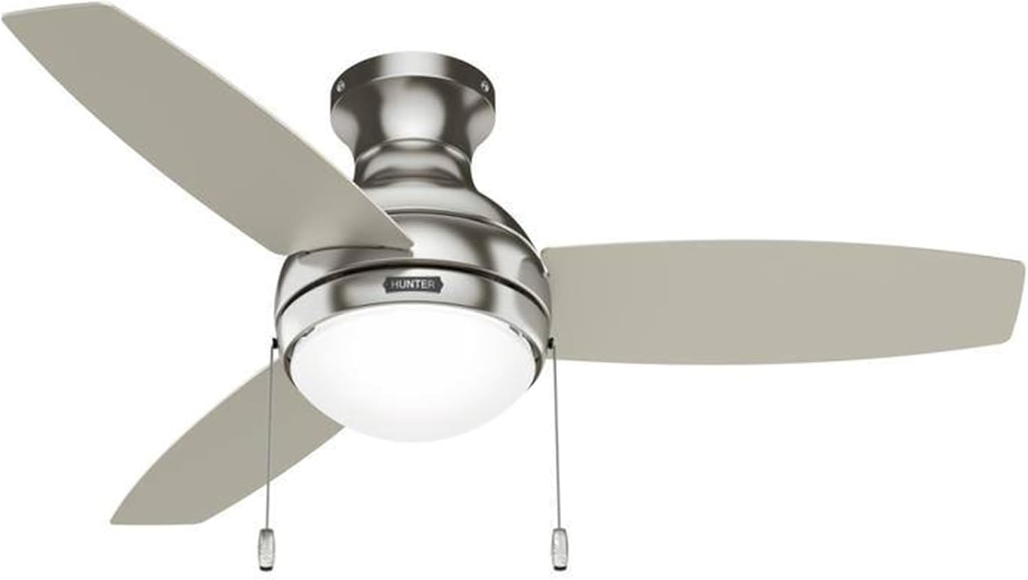 Hunter Fan 44 inch Indoor Ceiling Fan with Light, Brushed Nickel Ceiling Fan with Pull Chain, 3 Blades for Kids Room, Bedroom, Office or Kitchen (Renewed)