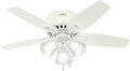 Hunter 42 inch Indoor Ceiling Fan with LED Lights - White Ceiling Fan with Pull Chain, For Bedroom or Living Room, Low Profile Flush Mount, No Remote, 5 Blades - Newsome 51077, Fresh White