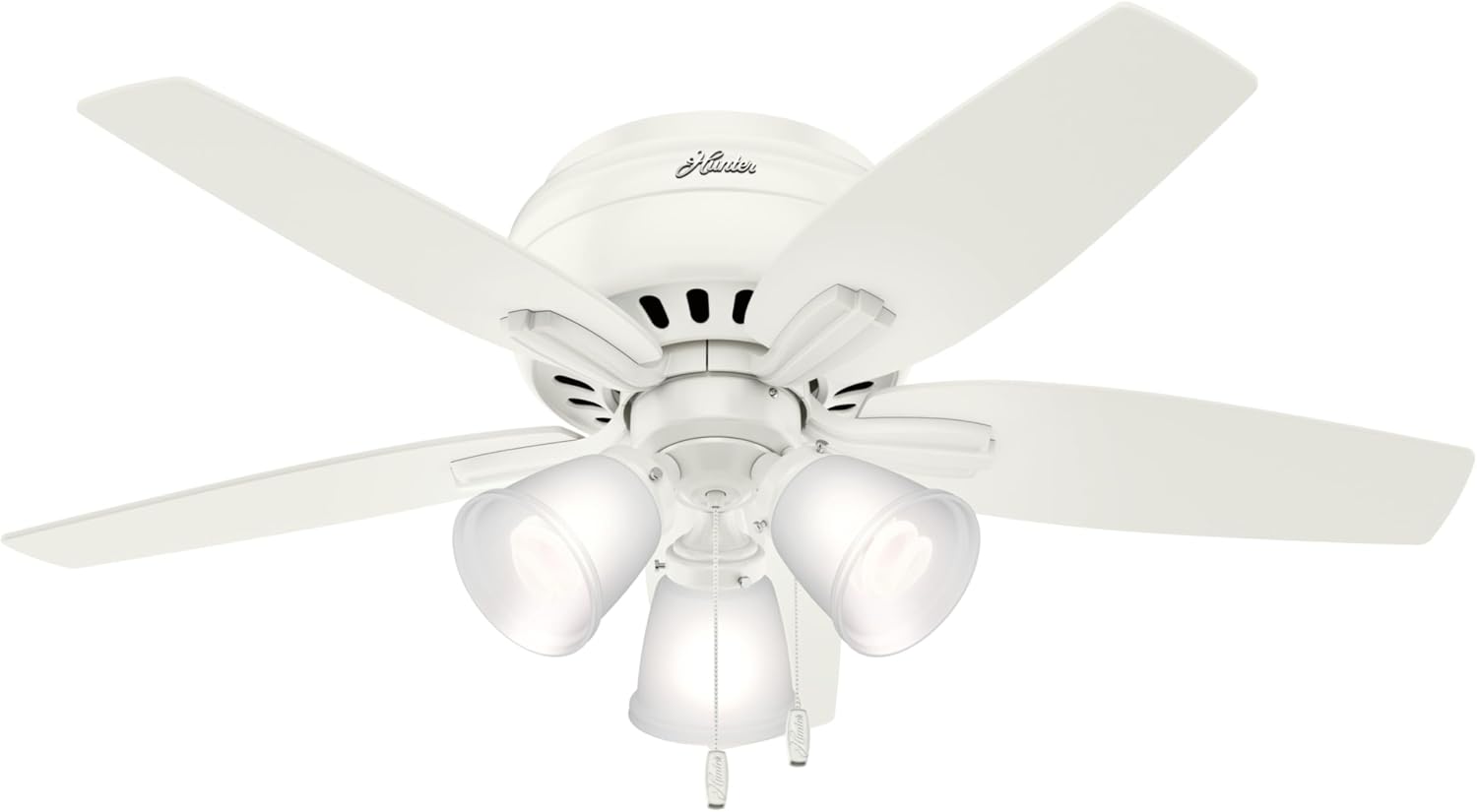 Hunter 42 inch Indoor Ceiling Fan with LED Lights - White Ceiling Fan with Pull Chain, For Bedroom or Living Room, Low Profile Flush Mount, No Remote, 5 Blades - Newsome 51077, Fresh White