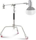 NEEWER Stainless Steel Heavy Duty C Stand with Swivel Casters, 43'-73'/110-186cm Photography Light Stand with 33'/83cm Boom Arm, 2 Grip Heads for Studio Monolight, Softbox, Reflector, SC186W