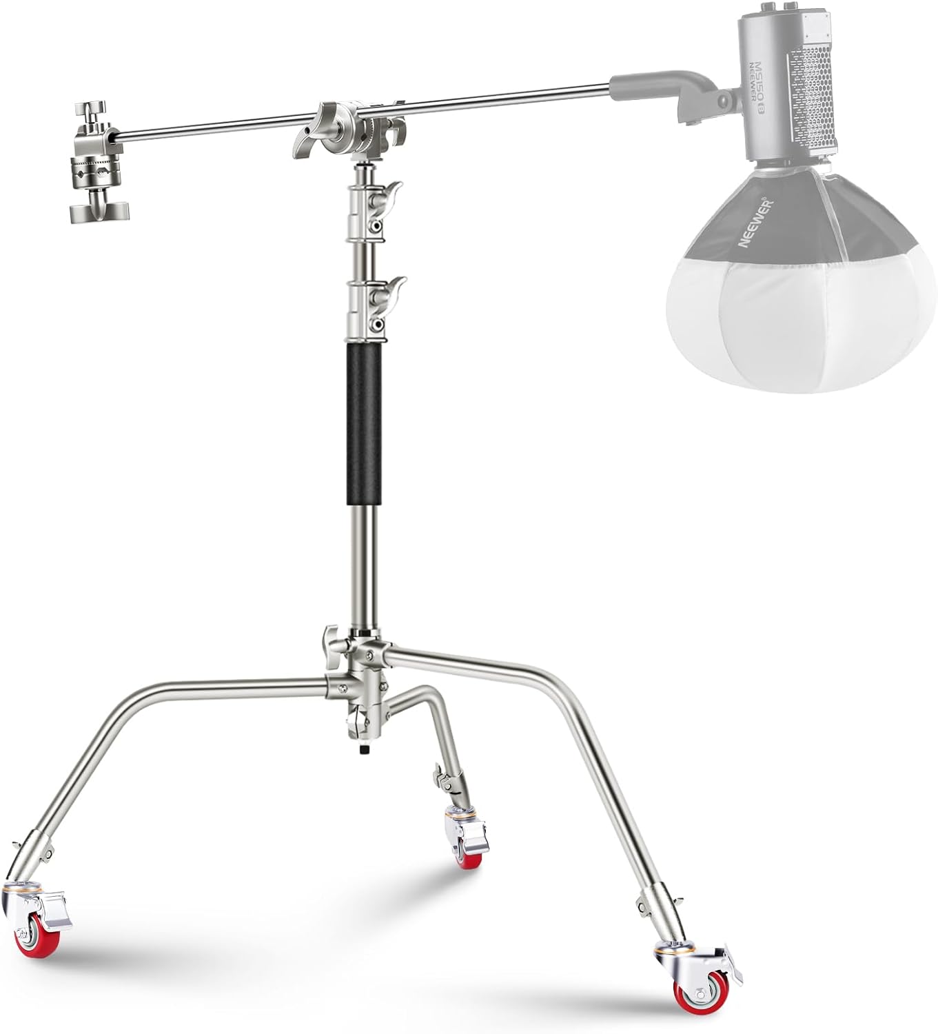 NEEWER Stainless Steel Heavy Duty C Stand with Swivel Casters, 43'-73'/110-186cm Photography Light Stand with 33'/83cm Boom Arm, 2 Grip Heads for Studio Monolight, Softbox, Reflector, SC186W