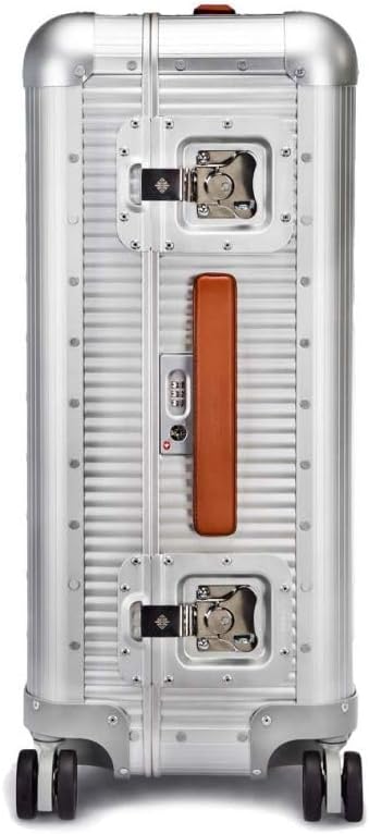 FPM MILANO Bank 26' - Made in Italy Aluminum & Leather Medium Checked Luggage - Framed Hardside Check-in Suitcase with 4 Spinner Wheels - Large Carry-on Travel Size - Moonlight Silver