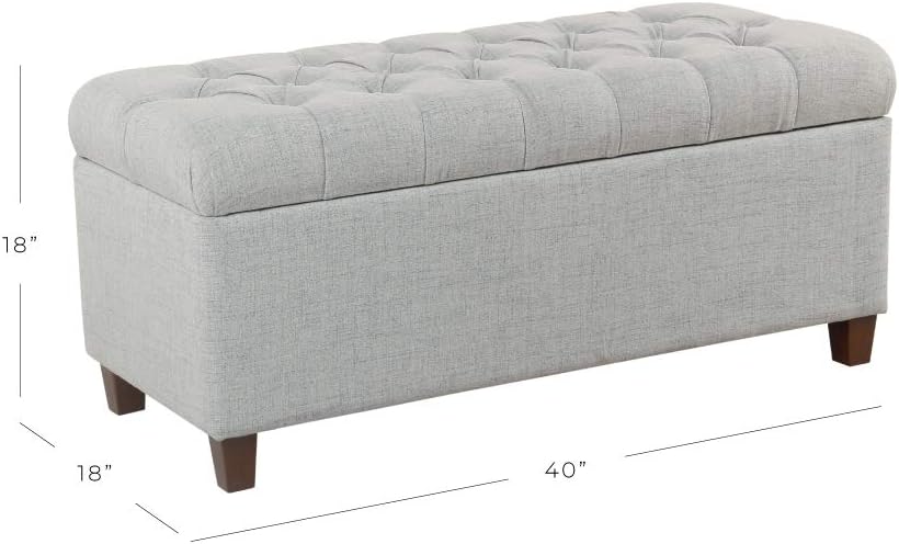 Homepop Home Decor Tufted Ainsley Button Storage Ottoman Bench with Hinged Lid Ottoman Bench with Storage for Living Room & Bedroom, Light Blue 18x40x18 Inches