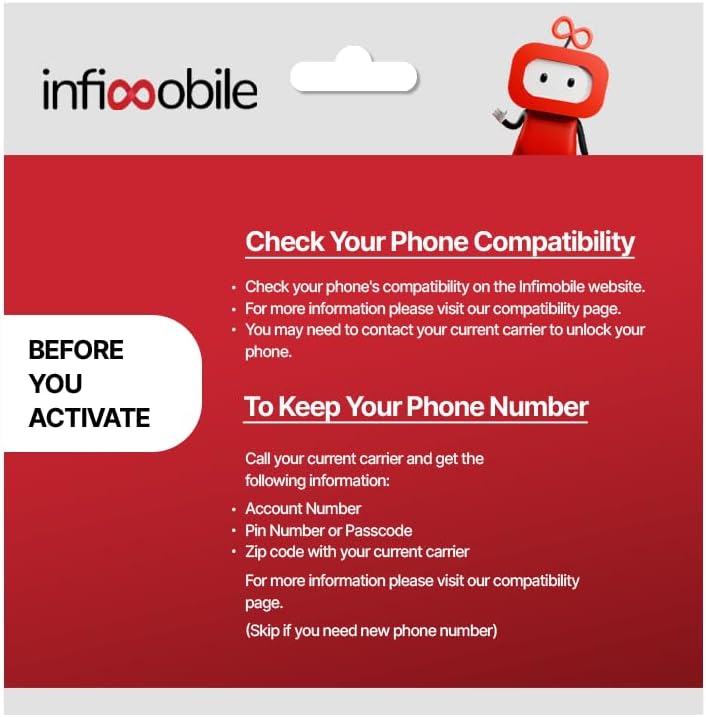 Infimobile Prepaid Unlimited Plan: 12 Months 15GB High-Speed Data Per Month Unlimited Data Talk & Text Prepaid Plan Service SIM Card Nationwide Coverage 4G, 5G Network : Cell Phones & Accessories