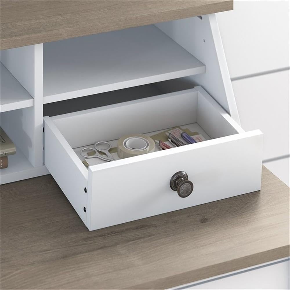 Bush Furniture Mayfield Desktop Organizer in Pure White and Shiplap Gray | Storage for Home Office Workspace