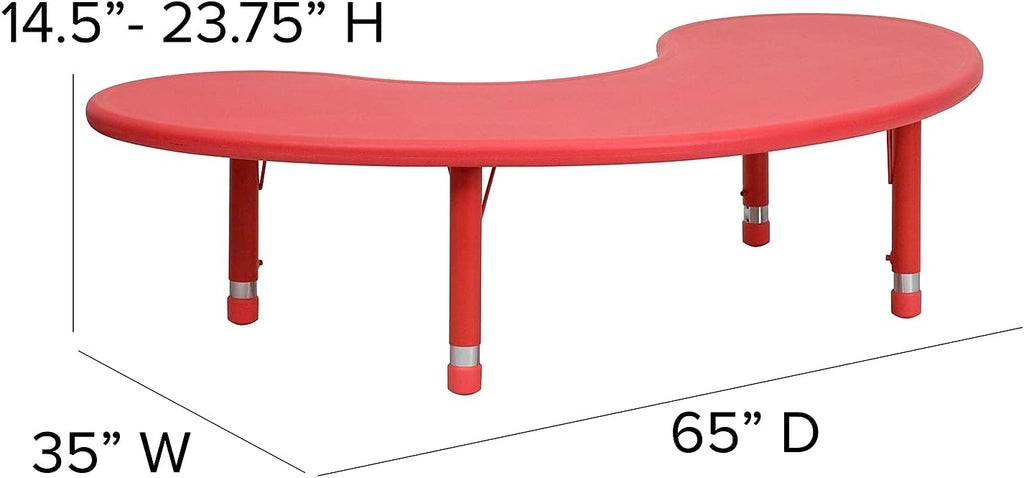 Flash Furniture 35''W x 65''L Half-Moon Red Plastic Height Adjustable Activity Table